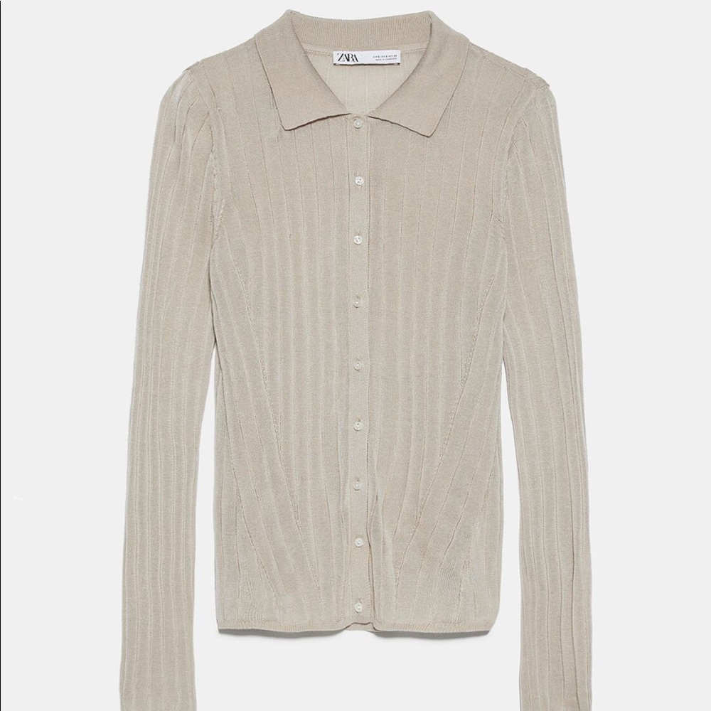 Ribbed Polo Button-Up Sweater - ZARA